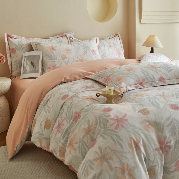 91家纺网 家纺一手货源 找家纺 沐白家居 2025新款全棉生态磨毛四件套花期