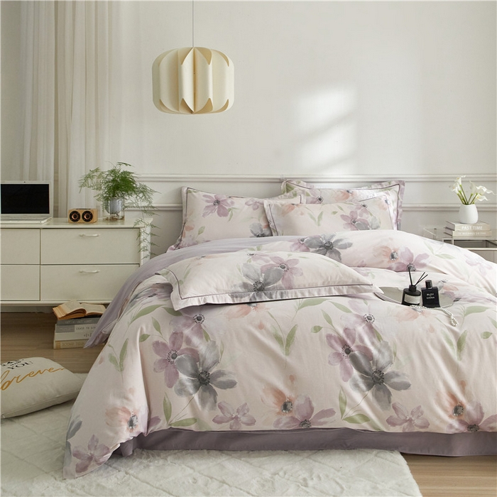 91家纺网 家纺一手货源 找家纺 沐白家居 2025新款全棉生态磨毛四件套叶颜