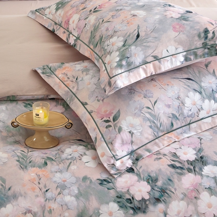 91家纺网 家纺一手货源 找家纺 沐白家居 2025新款全棉生态磨毛四件套朝歌-粉