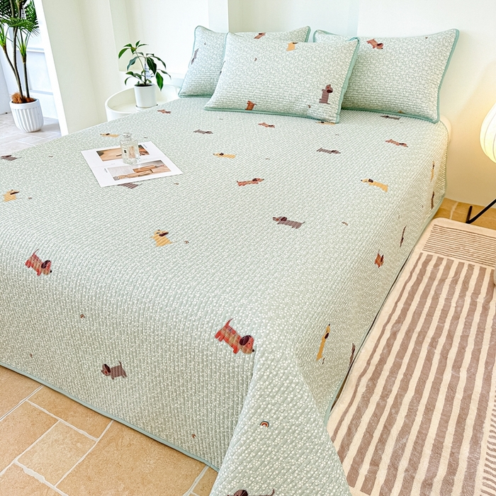 91家纺网 家纺一手货源 找家纺 橘夏家纺 2025新款全棉床盖三件套 布丁狗