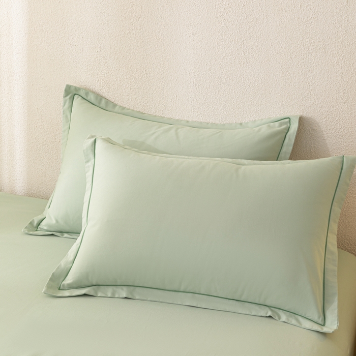 91家纺网 家纺一手货源 找家纺 2025新款A类100%全棉纯色加厚磨毛枕套+床单单件/简约组合 磨毛-薄荷绿