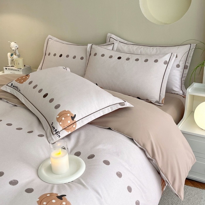 91家纺网 家纺一手货源 找家纺 沐白家居 2025新款全棉生态磨毛四件套南瓜物语