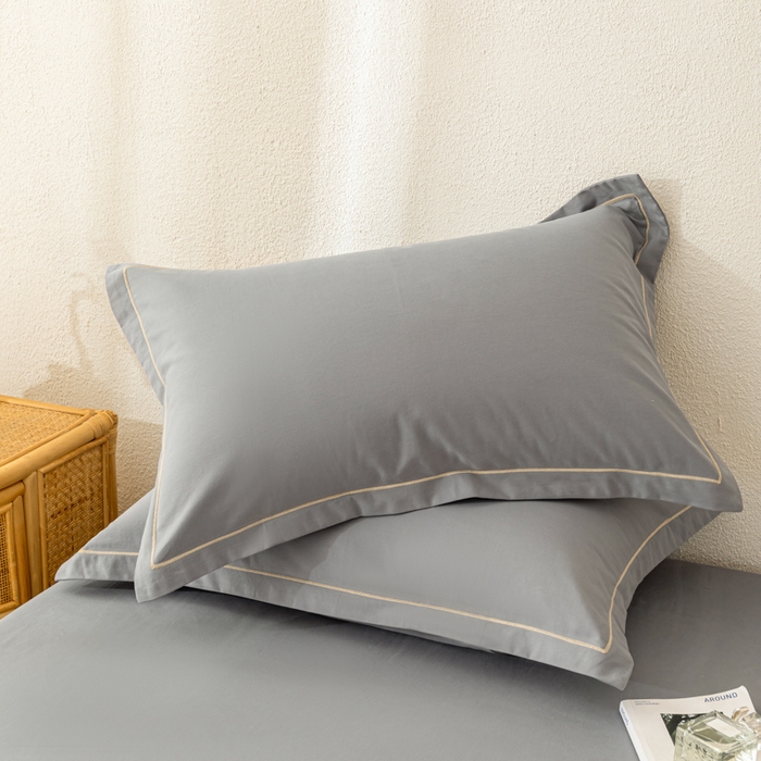 91家纺网 家纺一手货源 找家纺 2025新款A类100%全棉纯色加厚磨毛枕套+床单单件/简约组合 磨毛-静夜灰