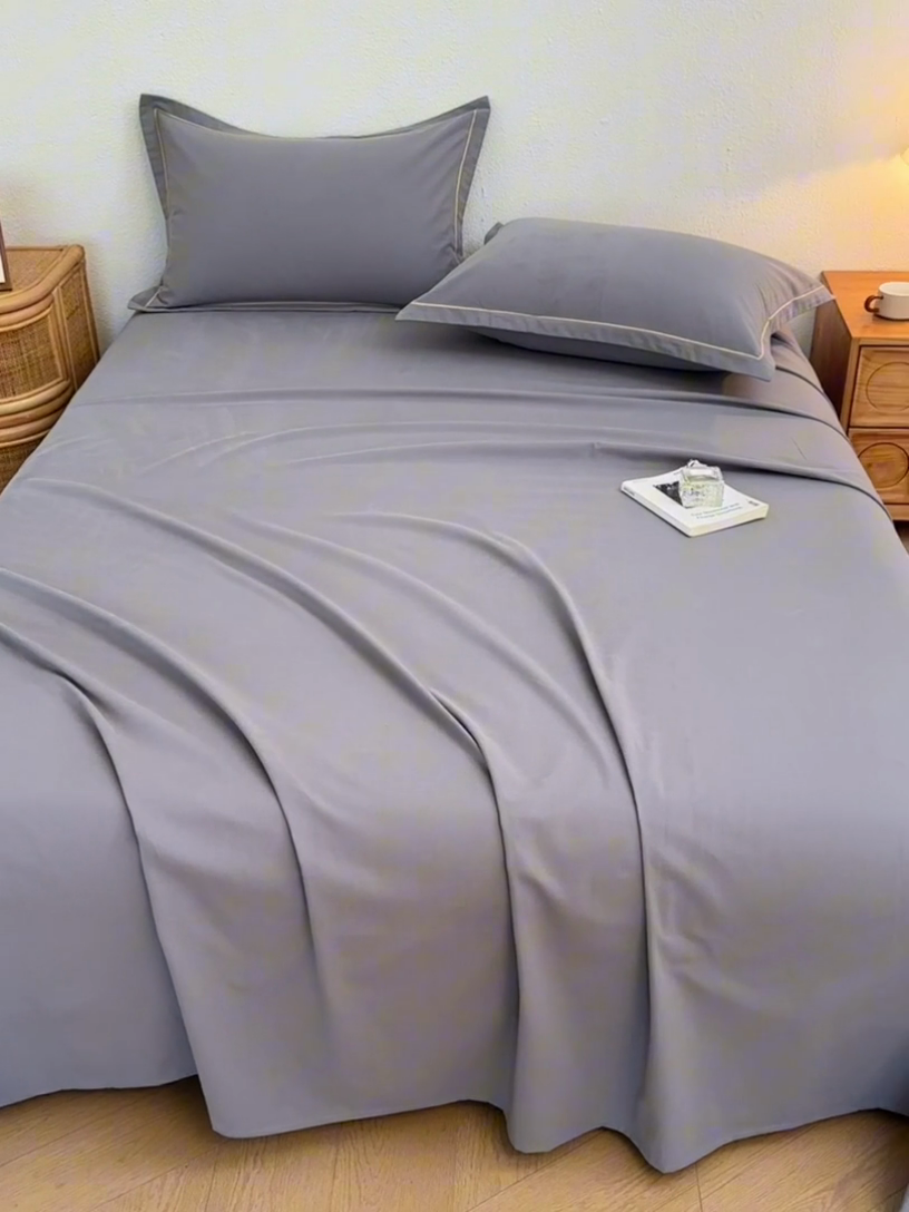 91家纺网 家纺一手货源 找家纺 2025新款A类100%全棉纯色加厚磨毛枕套+床单单件/简约组合 磨毛-静夜灰