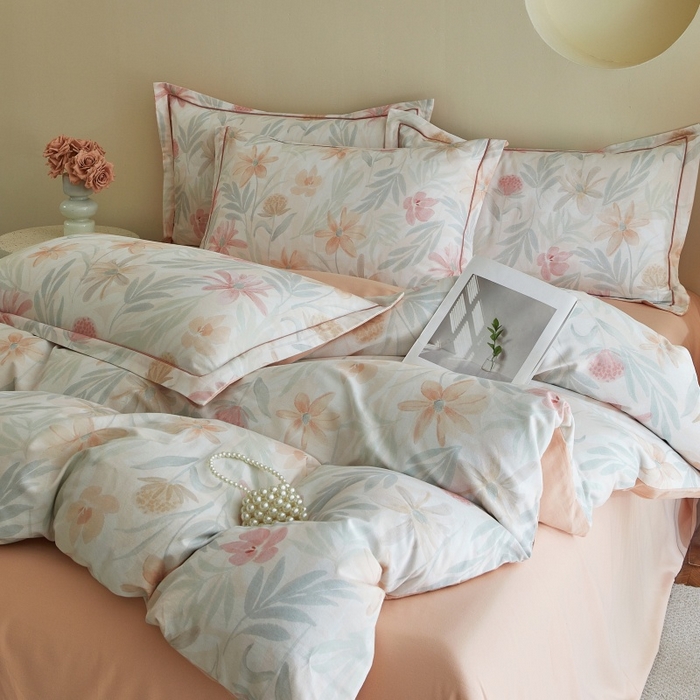 91家纺网 家纺一手货源 找家纺 沐白家居 2025新款全棉生态磨毛四件套花期