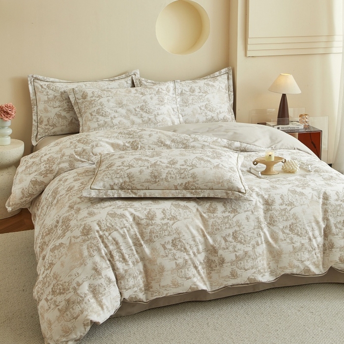 91家纺网 家纺一手货源 找家纺 沐白家居 2025新款全棉生态磨毛四件套浮生