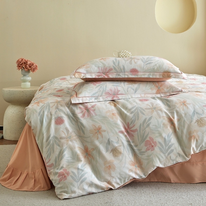 91家纺网 家纺一手货源 找家纺 沐白家居 2025新款全棉生态磨毛四件套花期