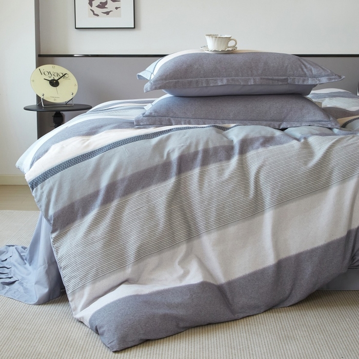 91家纺网 家纺一手货源 找家纺 沐白家居 2025新款全棉生态磨毛四件套如初-蓝灰