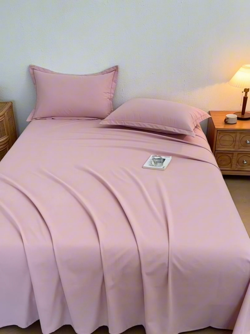 91家纺网 家纺一手货源 找家纺 2025新款A类100%全棉纯色加厚磨毛枕套+床单单件/简约组合 磨毛-藕粉色