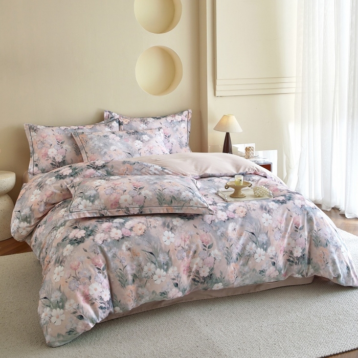 91家纺网 家纺一手货源 找家纺 沐白家居 2025新款全棉生态磨毛四件套朝歌-粉