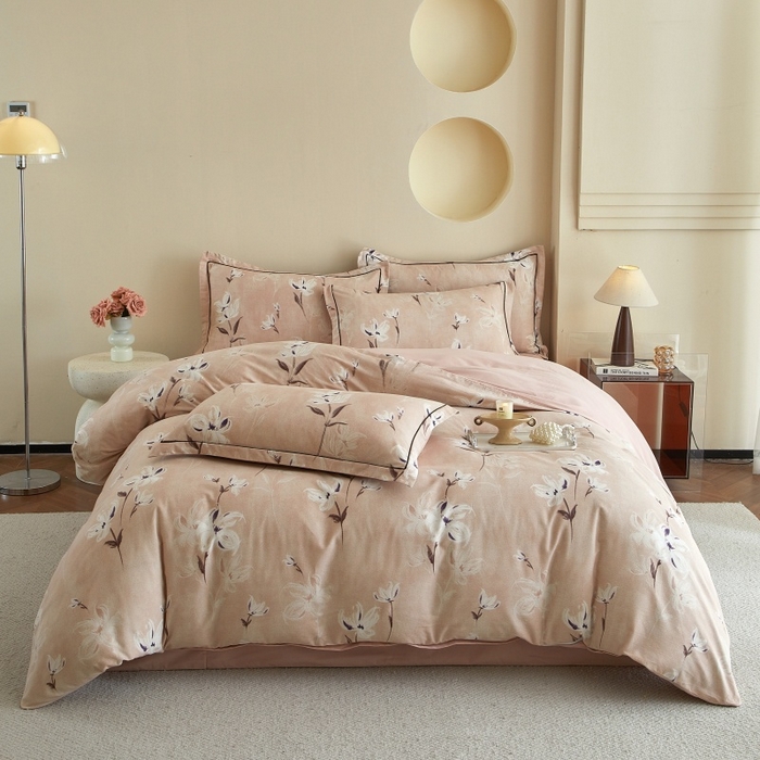 91家纺网 家纺一手货源 找家纺 沐白家居 2025新款全棉生态磨毛四件套锦瑟-豆沙