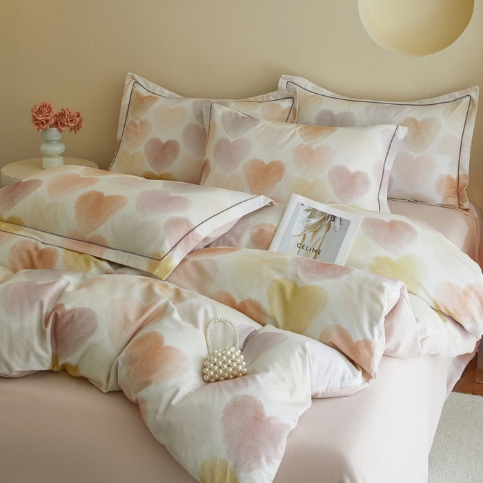 91家纺网 家纺一手货源 找家纺 沐白家居 2025新款全棉生态磨毛四件套馨心-粉