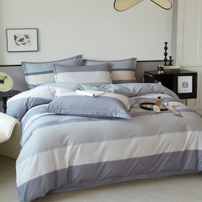 91家纺网 家纺一手货源 找家纺 沐白家居 2025新款全棉生态磨毛四件套如初-蓝灰