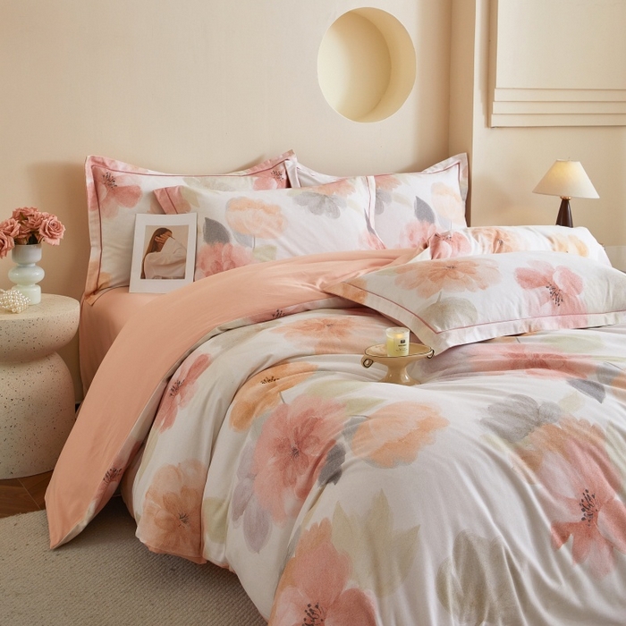 91家纺网 家纺一手货源 找家纺 沐白家居 2025新款全棉生态磨毛四件套夕雾