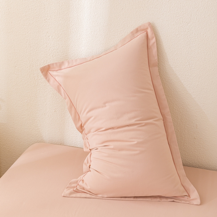 91家纺网 家纺一手货源 找家纺 2025新款A类100%全棉纯色加厚磨毛枕套+床单单件/简约组合 磨毛-藕粉色