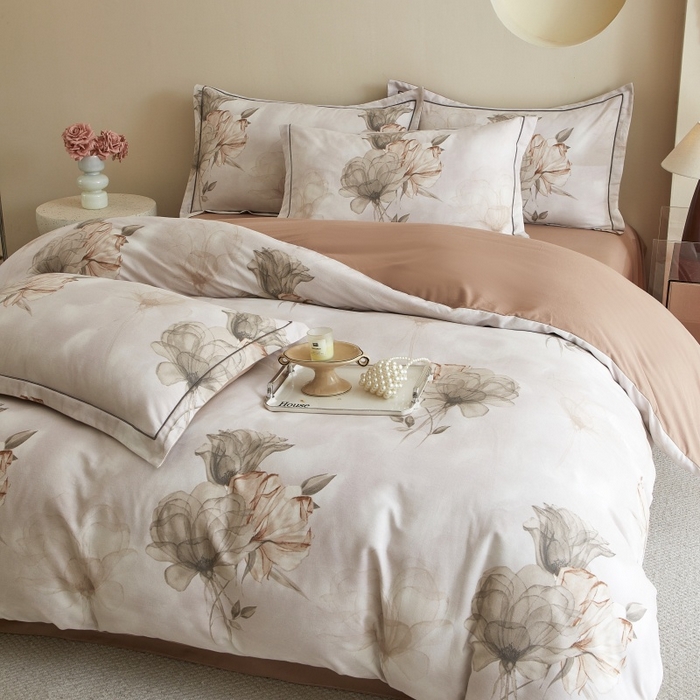 91家纺网 家纺一手货源 找家纺 沐白家居 2025新款全棉生态磨毛四件套悠然-咖