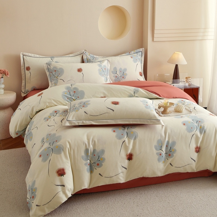 91家纺网 家纺一手货源 找家纺 沐白家居 2025新款全棉生态磨毛四件套柿柿如意