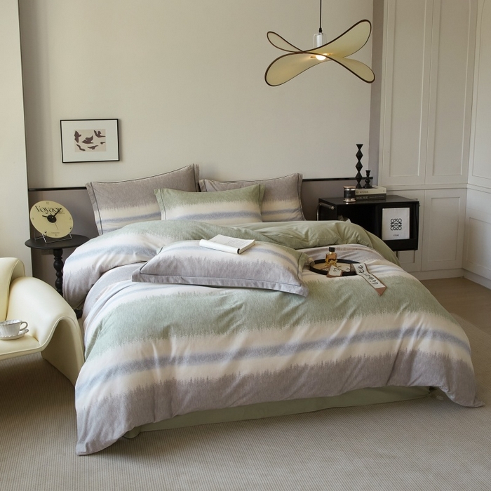 91家纺网 家纺一手货源 找家纺 沐白家居 2025新款全棉生态磨毛四件套暖调-绿