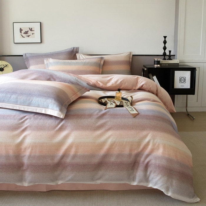 91家纺网 家纺一手货源 找家纺 沐白家居 2025新款全棉生态磨毛四件套简希-豆沙