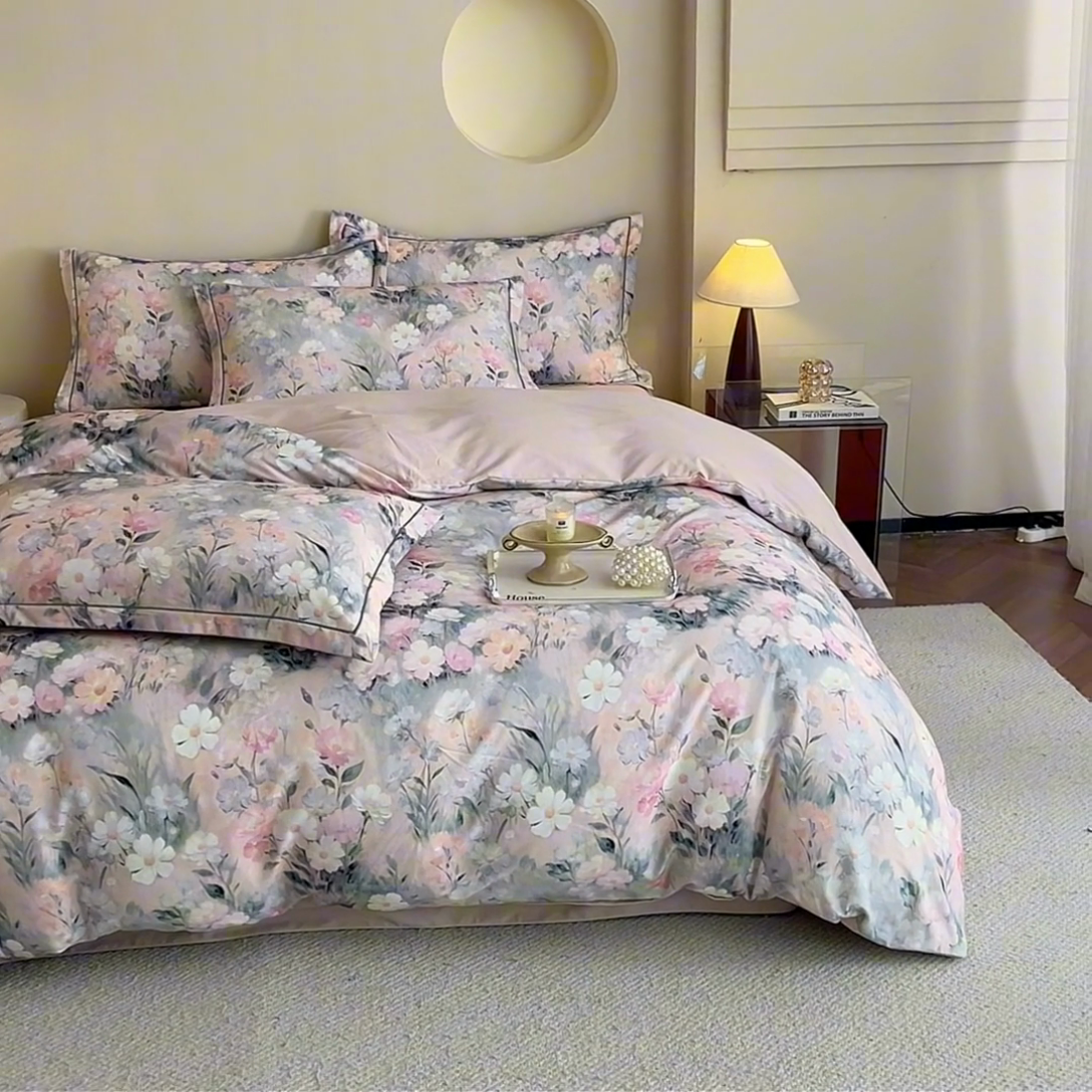 91家纺网 家纺一手货源 找家纺 沐白家居 2025新款全棉生态磨毛四件套朝歌-粉