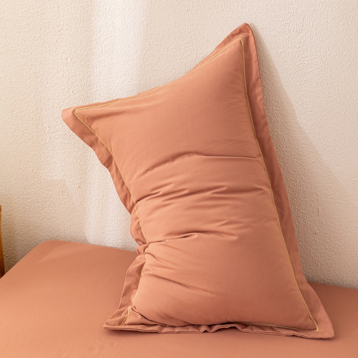 91家纺网 家纺一手货源 找家纺 2025新款A类100%全棉纯色加厚磨毛枕套+床单单件/简约组合 磨毛-枫糖橘