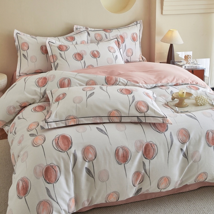 91家纺网 家纺一手货源 找家纺 沐白家居 2025新款全棉生态磨毛四件套遇见你-粉