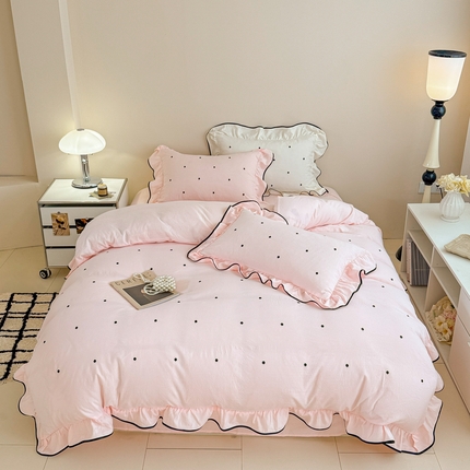 米可 2025新款云朵棉刺绣花边款四件套 波点-粉