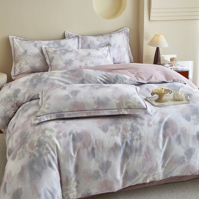 91家纺网 家纺一手货源 找家纺 沐白家居 2025新款全棉生态磨毛四件套幻影-粉