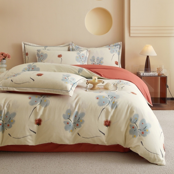 91家纺网 家纺一手货源 找家纺 沐白家居 2025新款全棉生态磨毛四件套柿柿如意