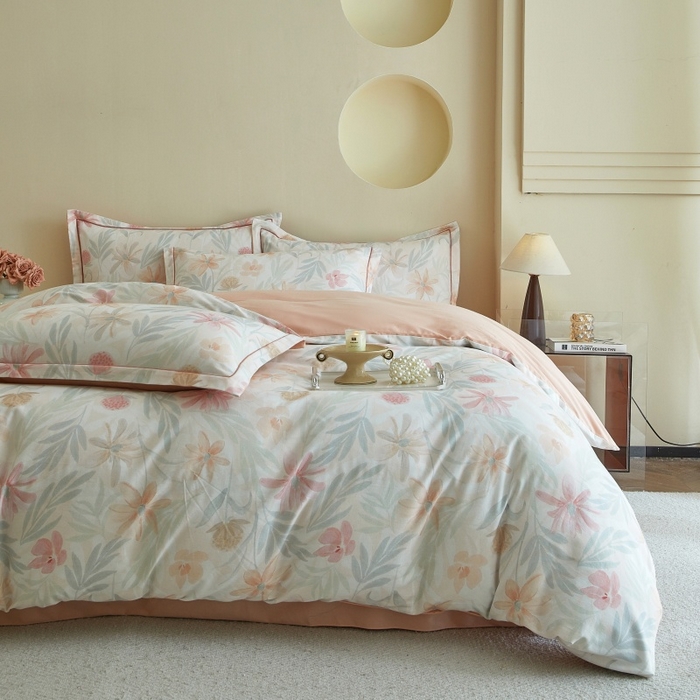 91家纺网 家纺一手货源 找家纺 沐白家居 2025新款全棉生态磨毛四件套花期