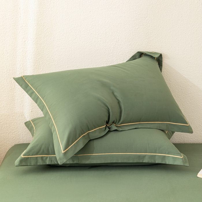 91家纺网 家纺一手货源 找家纺 2025新款A类100%全棉纯色加厚磨毛枕套+床单单件/简约组合 磨毛-军绿色