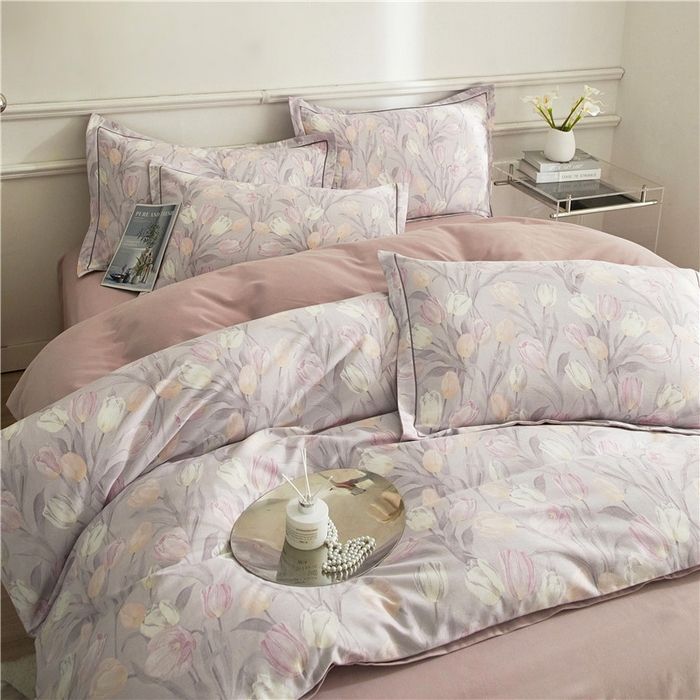 91家纺网 家纺一手货源 找家纺 沐白家居 2025新款全棉生态磨毛四件套盛世颜-灰