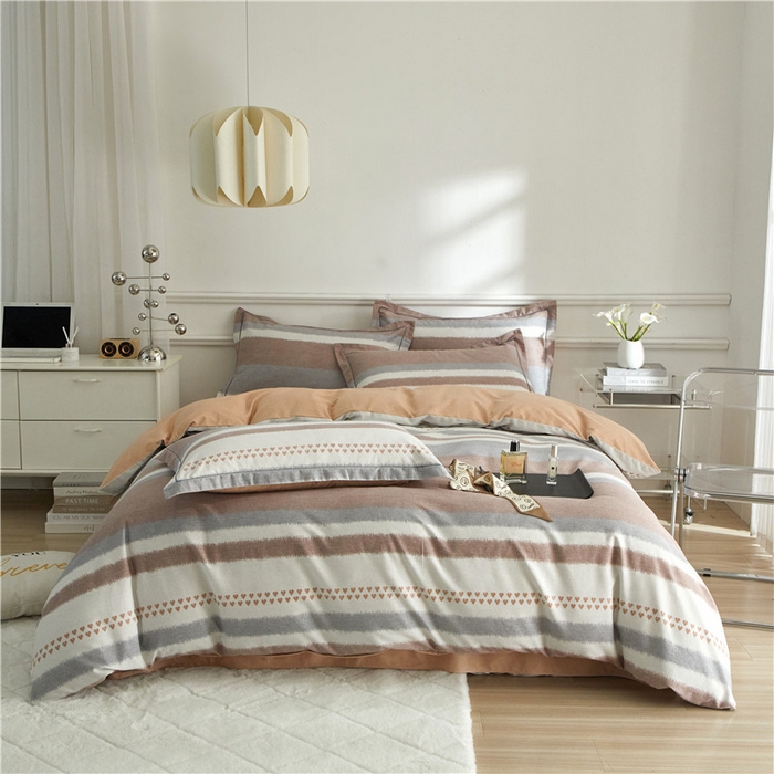 91家纺网 家纺一手货源 找家纺 沐白家居 2025新款全棉生态磨毛四件套芮心-咖