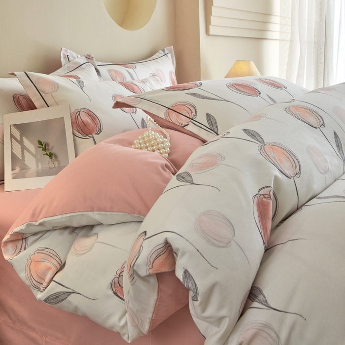 91家纺网 家纺一手货源 找家纺 沐白家居 2025新款全棉生态磨毛四件套遇见你-粉