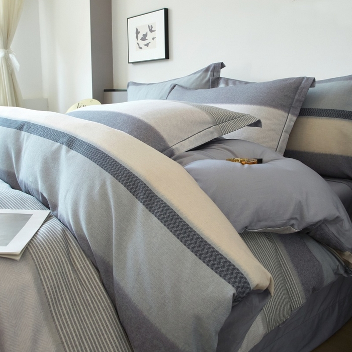 91家纺网 家纺一手货源 找家纺 沐白家居 2025新款全棉生态磨毛四件套如初-蓝灰