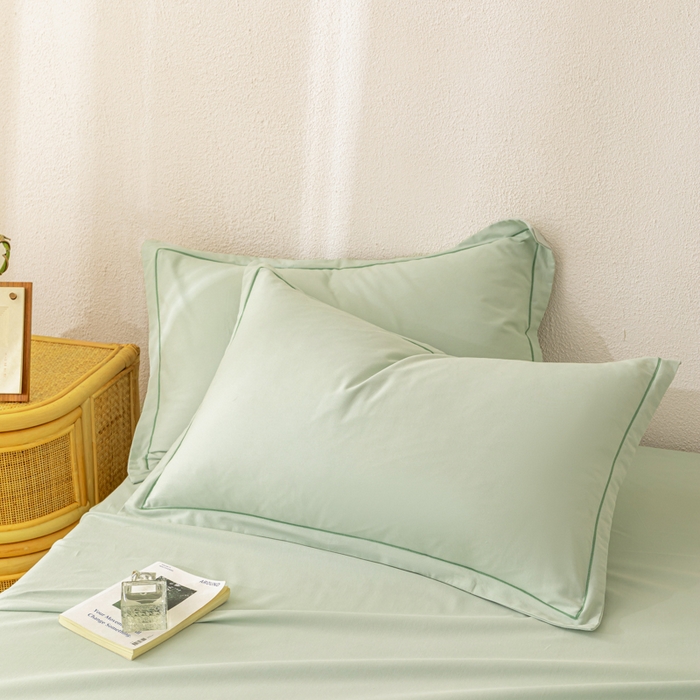 91家纺网 家纺一手货源 找家纺 2025新款A类100%全棉纯色加厚磨毛枕套+床单单件/简约组合 磨毛-薄荷绿