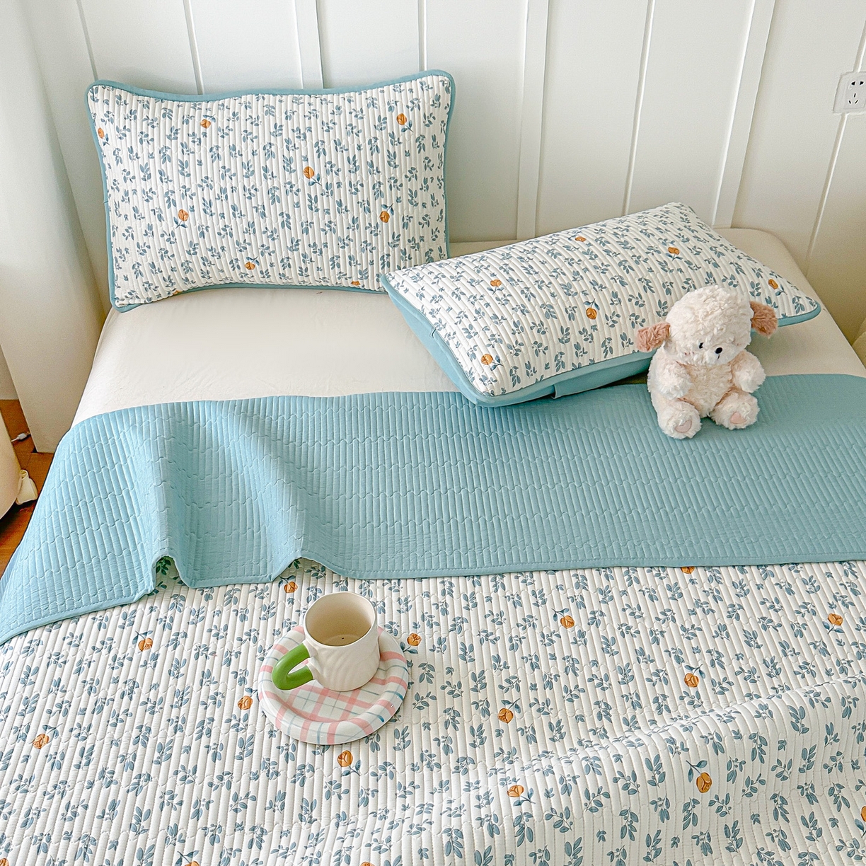 91家纺网 家纺一手货源 找家纺 橘夏家纺 2025新款全棉床盖三件套 盛开