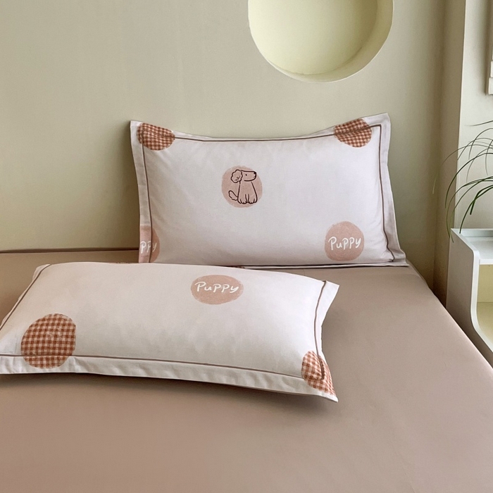 91家纺网 家纺一手货源 找家纺 沐白家居 2025新款全棉生态磨毛四件套小狗puppy