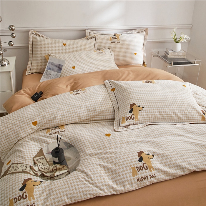 91家纺网 家纺一手货源 找家纺 沐白家居 2025新款全棉生态磨毛四件套旺财多多-米