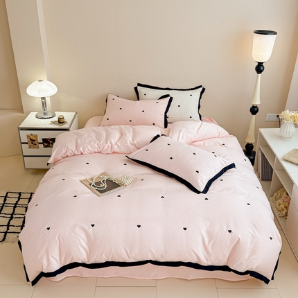 米可 2025新款云朵棉刺绣花边款四件套 爱心-粉