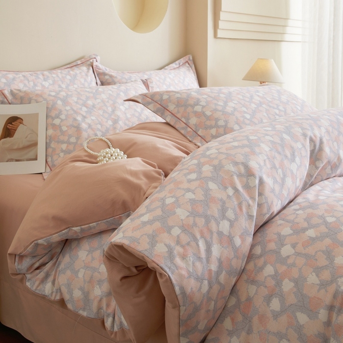 91家纺网 家纺一手货源 找家纺 沐白家居 2025新款全棉生态磨毛四件套花畔