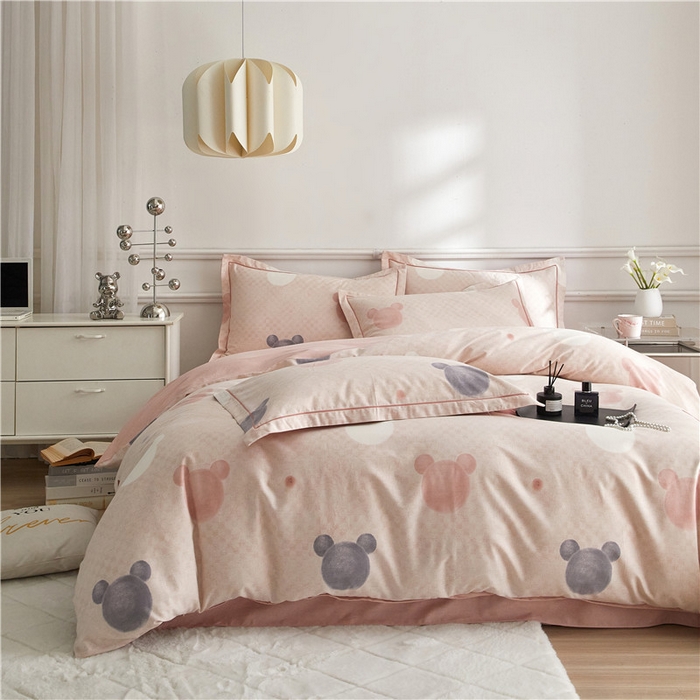 91家纺网 家纺一手货源 找家纺 沐白家居 2025新款全棉生态磨毛四件套妙妙屋-粉