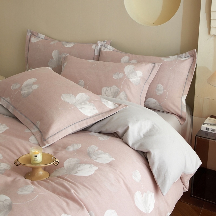 91家纺网 家纺一手货源 找家纺 沐白家居 2025新款全棉生态磨毛四件套如梦-粉