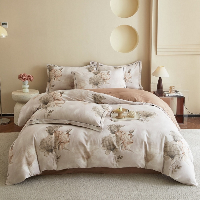 91家纺网 家纺一手货源 找家纺 沐白家居 2025新款全棉生态磨毛四件套悠然-咖