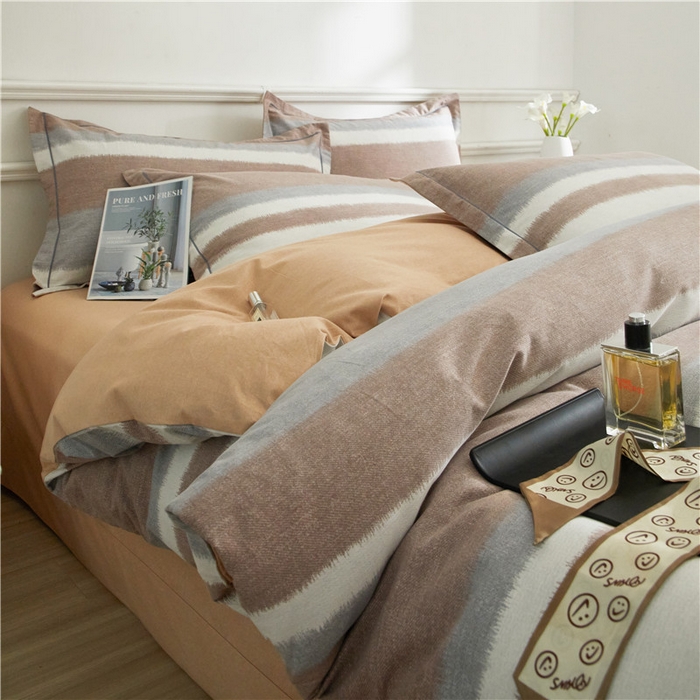 91家纺网 家纺一手货源 找家纺 沐白家居 2025新款全棉生态磨毛四件套芮心-咖