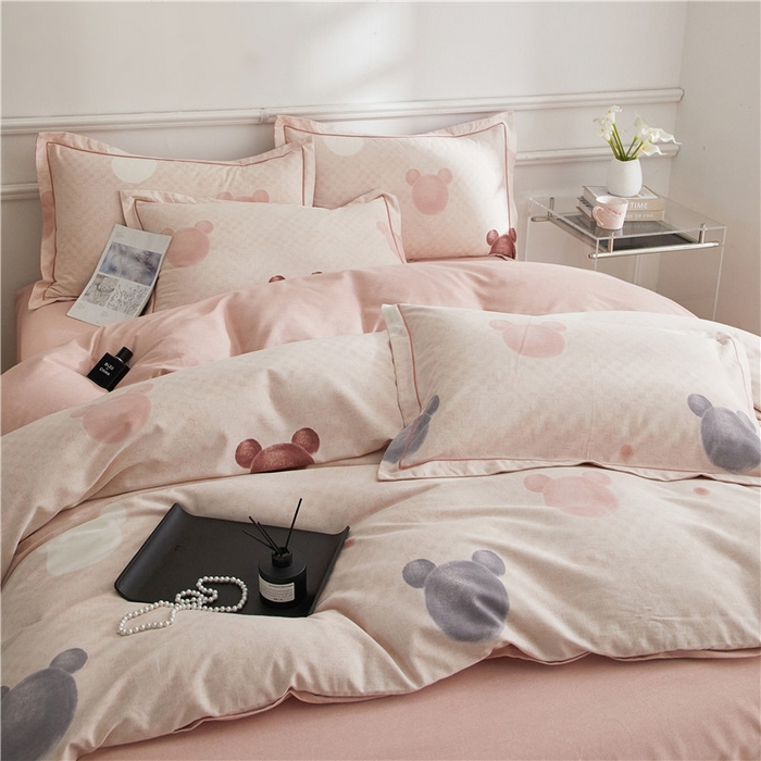 91家纺网 家纺一手货源 找家纺 沐白家居 2025新款全棉生态磨毛四件套妙妙屋-粉