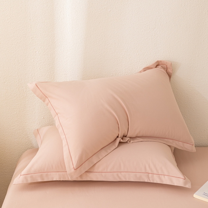91家纺网 家纺一手货源 找家纺 2025新款A类100%全棉纯色加厚磨毛枕套+床单单件/简约组合 磨毛-藕粉色