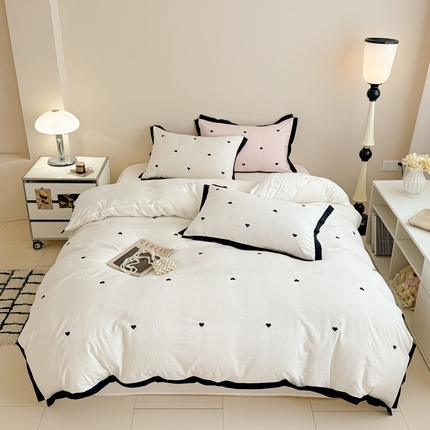 米可 2025新款云朵棉刺绣花边款四件套 爱心-白