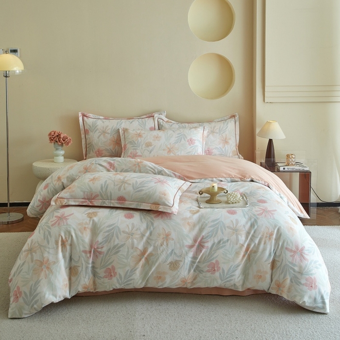 91家纺网 家纺一手货源 找家纺 沐白家居 2025新款全棉生态磨毛四件套花期