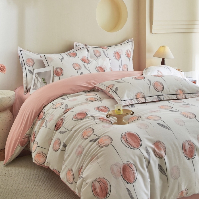 91家纺网 家纺一手货源 找家纺 沐白家居 2025新款全棉生态磨毛四件套遇见你-粉